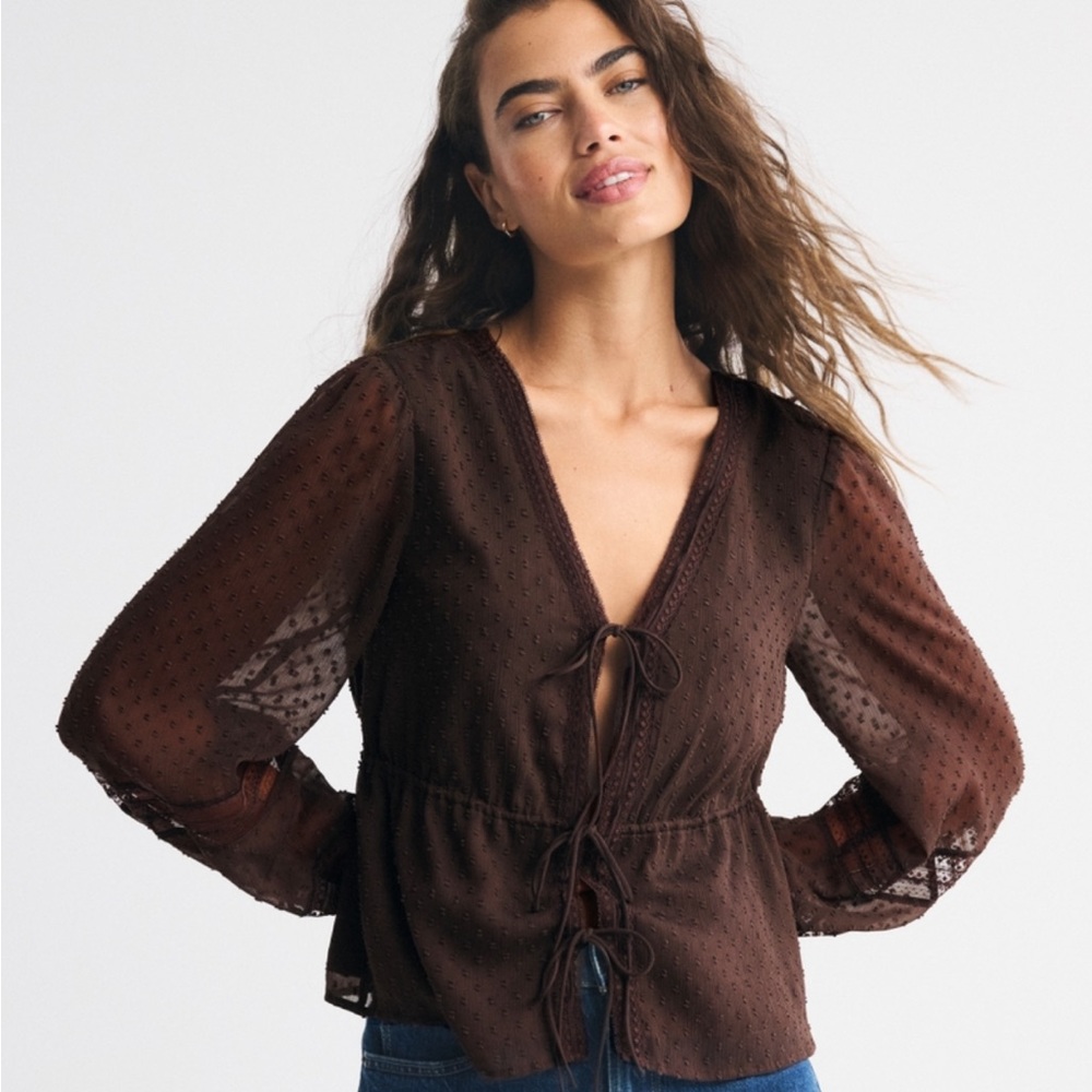 Abercrombie Long Sleeve Tie Front Top